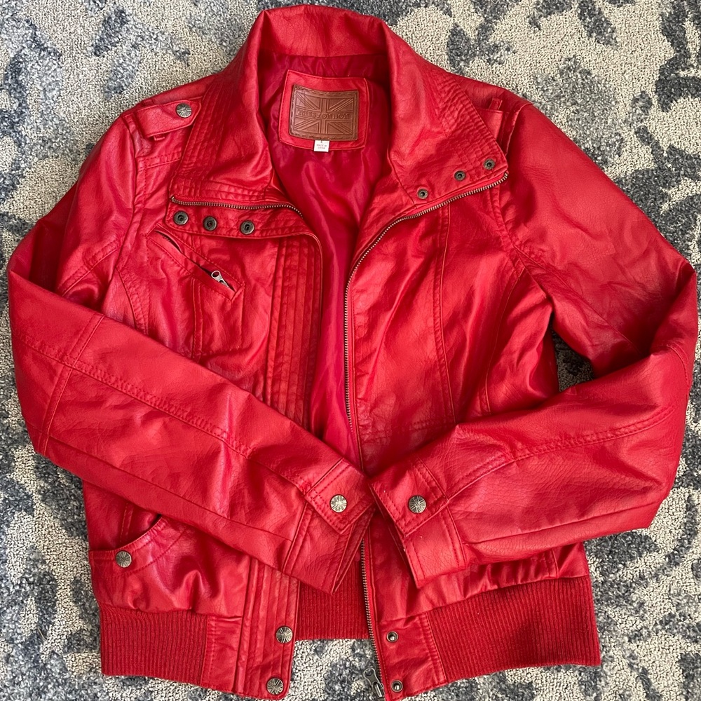 Red faux leather jacket
